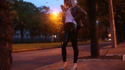Night walking latex catsuit