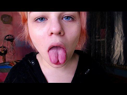 Nerdy split tongue girl swallows public