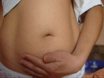 Pregnant girl belly button tickle play
