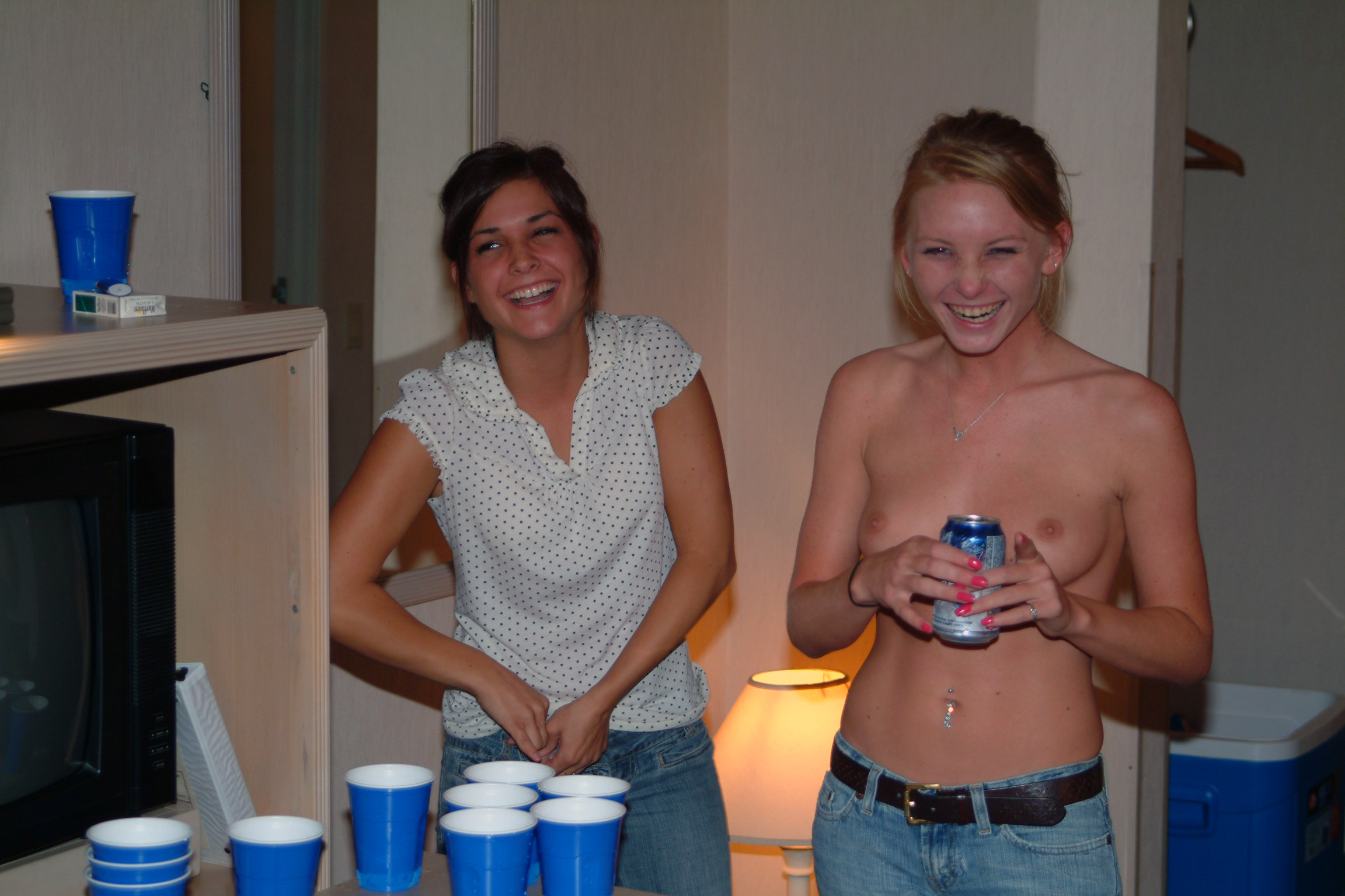 Late night strip beer pong turns